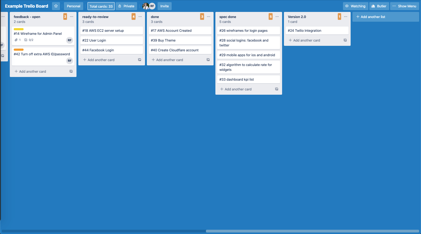 Example Trello board right side